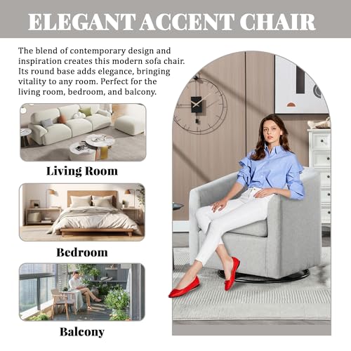 360° Swivel Barrel Accent Chair Set of 2, Comfy Upholstered Nursery Rocking Chair, Waterproof Oil Waxed PU Leather Swivel Glide Armchair for Living Room Bedroom Home Office (Brown)