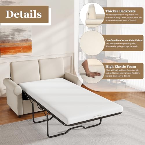 57.4" Pull Out Sofa Bed,Sleeper Sofa Bed with Premium Twin Size Mattress Pad,2-in-1 Pull Out Couch Bed with Two USB Ports for Living Room,Small Apartment, Beige(Old SKU:WF296899) Living Room Furniture