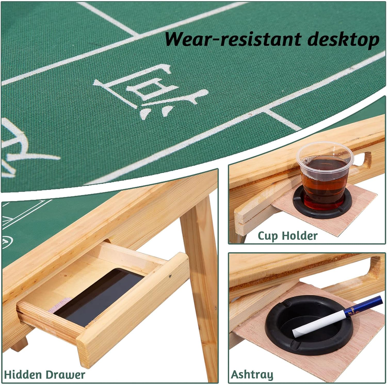 Multifunction Mahjong Table, Folding Card Table with Plush Top, Party Gathering Game Table with 4 Cup Holders & 4 Drawer, 35" Wood