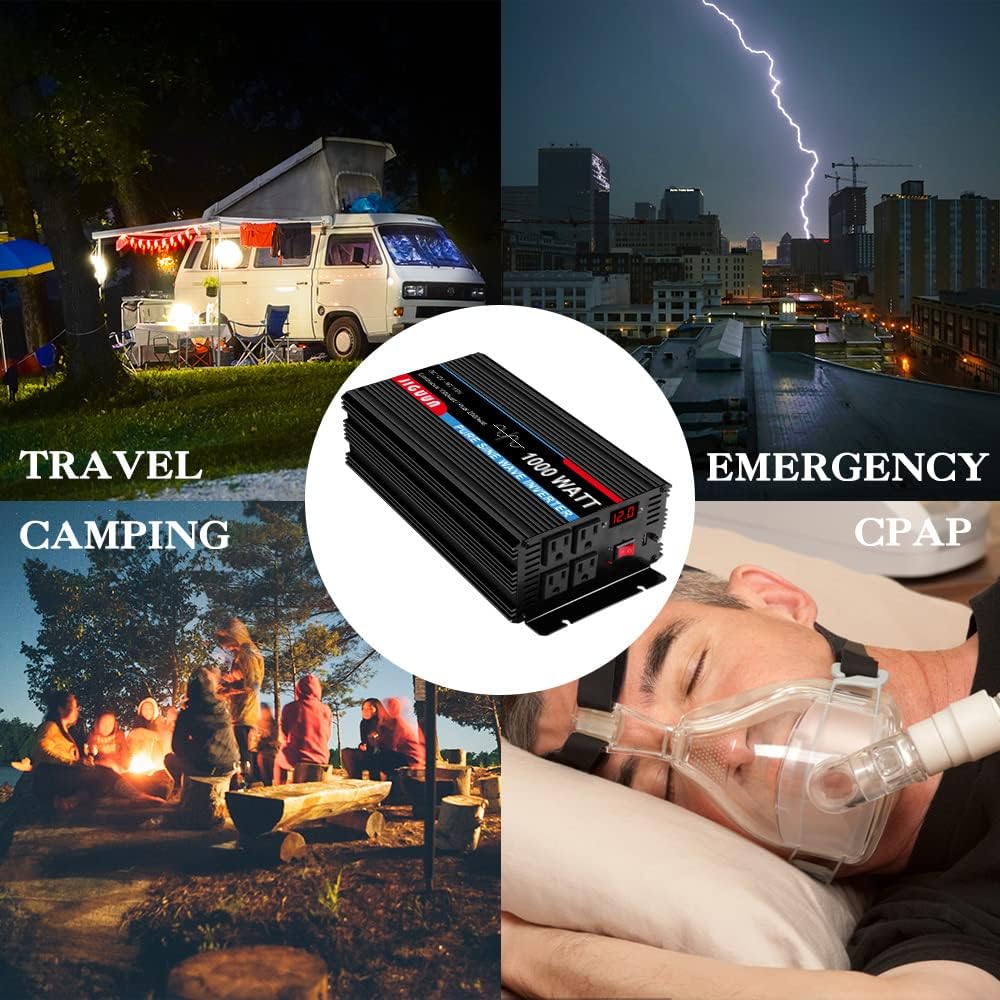 JIGUUN 3000 Watt/6000 Watt Pure Sine Wave Inverter, Power Converter 12V DC to 110v/120v AC, Car Inverter with 4 AC Outlets&USB Port 170ft Wireless Remote Control for RV Camping Truck(3000W-12V)
