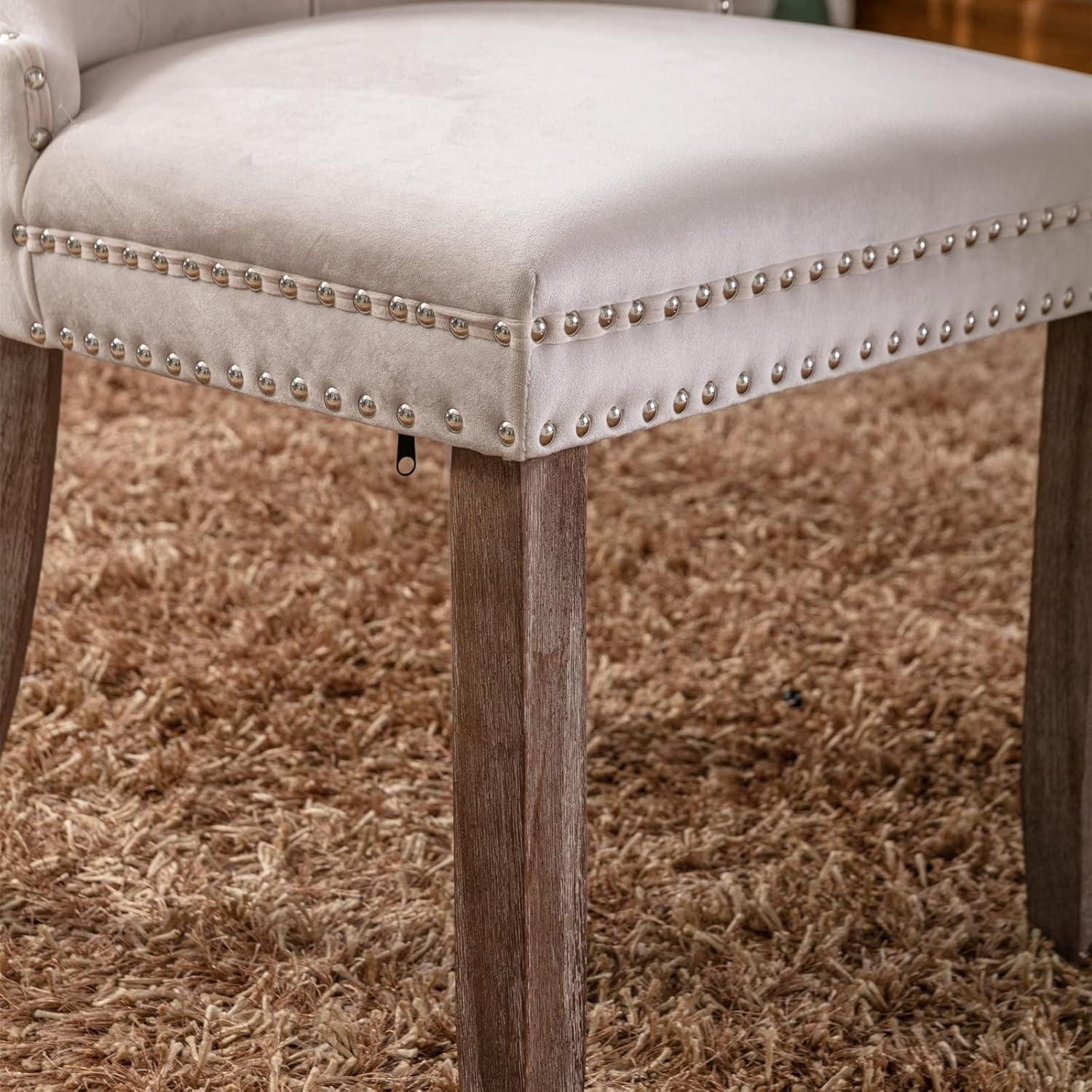 High-end Tufted Solid Wood Velvet Upholstered Dining Chair with Wood Legs and Nailhead Trim, 2-Pcs Set, Beige