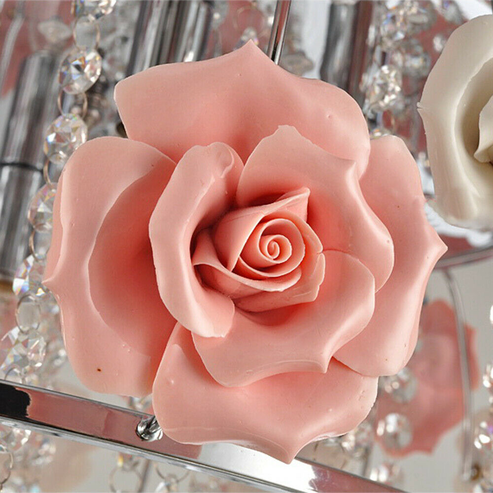 Ceiling Light Romantic Pink Rose Flower Chandelier Crystal Pendant Lamp E12/E14 for Bedroom, Dining Room or Living Room Adjustable Ceiling Lamp/Pendant Lamp