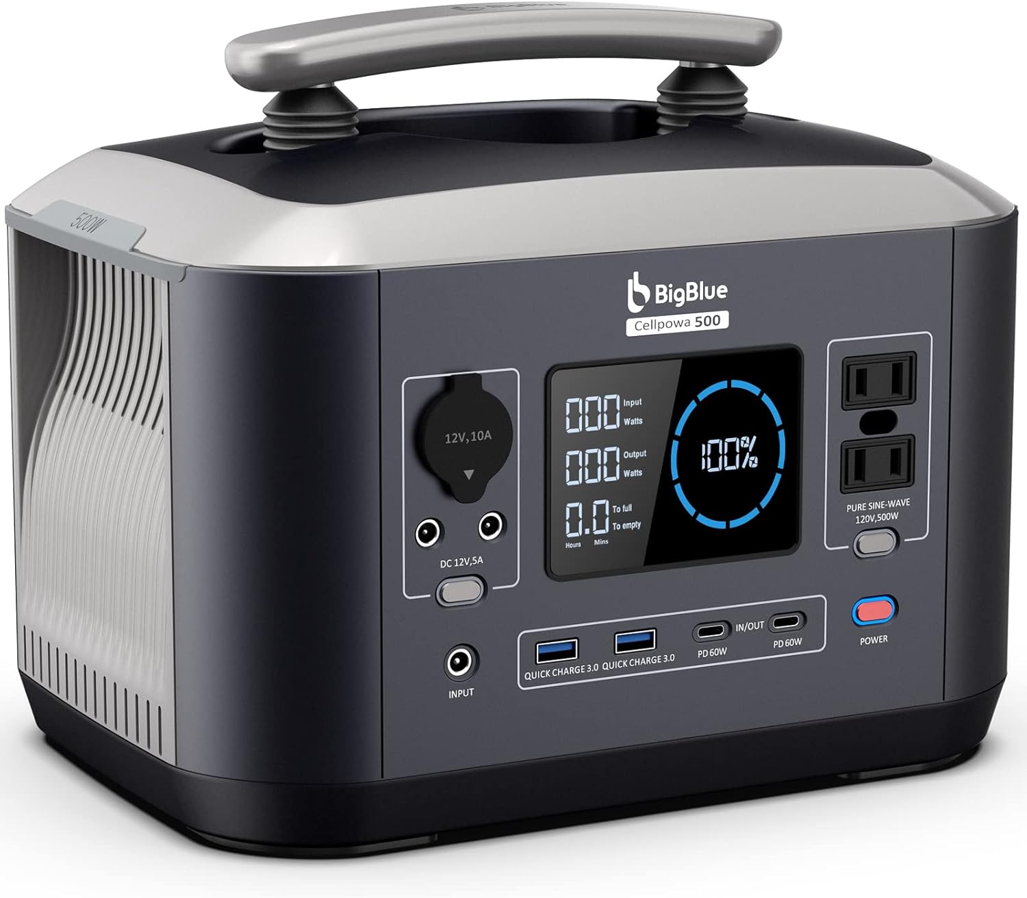 BigBlue LiFePO4 Portable Power Station 537.6Wh, Recharge 0-80% Within 2Hrs, Cellpowa500 Solar Generator with MPPT, 4.0IN Large Screen, 500W AC,Regulated DC,PD 60W USB-C for Camping, RV, Off-Grid,Home