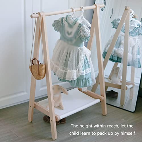 Child Coat Rack Stand Clothes Rack Stand, Keep Kids Garment Hat Dress Toy Items Organised, Single Hanging Rail Hall Bedroom Kindergarten Storage Shelf, Space-Saving (Color : Wood Color, Siz