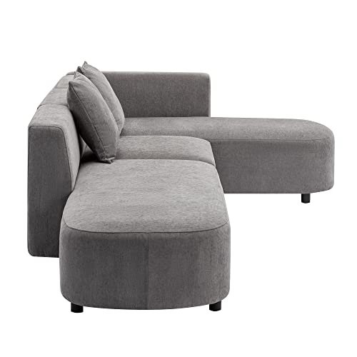 110.20" L Shape Curved Sofa with Extra Chaise Lounge, Modern Chenille Upholstery Deep Seat Sectional Couch, Minimalist Style Comfy Sofa&Couch with Pillows for Living Room Furniture Sets