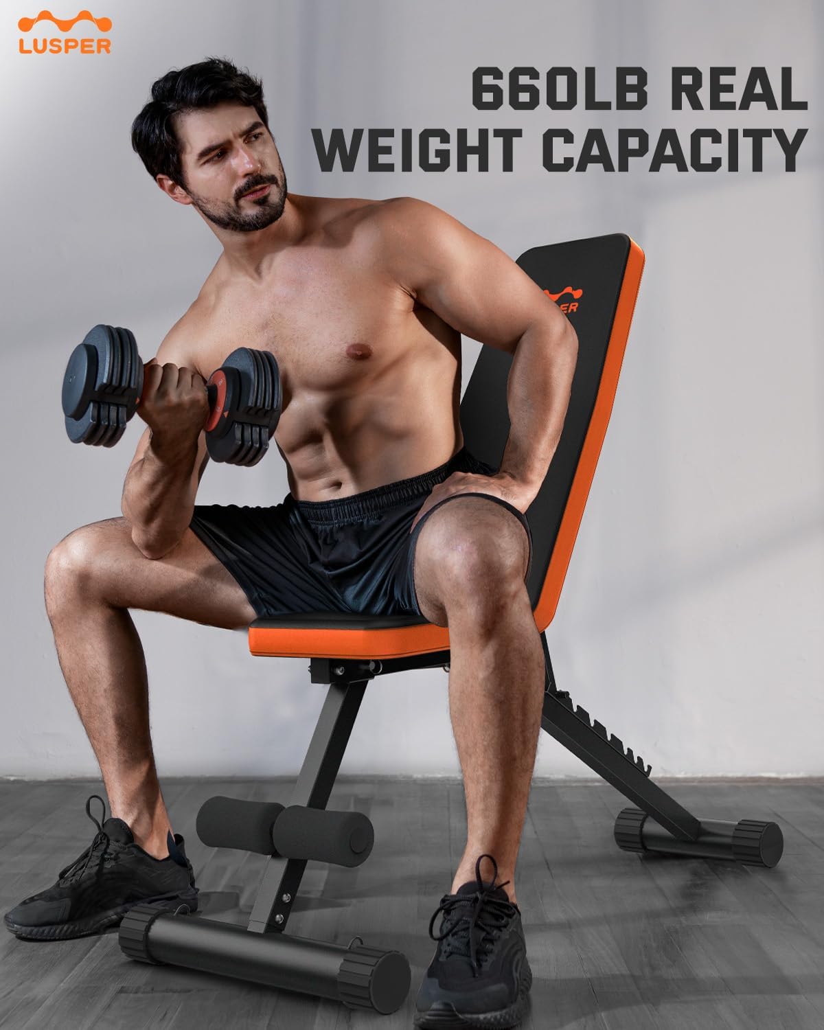 Lusper Weight Bench & Lusper Adjustable Weights Dumbbells Set, 44LB Free Weights with 3 Modes, Mutiweight Dumbbell/Barbell/Kettlebell with Connector
