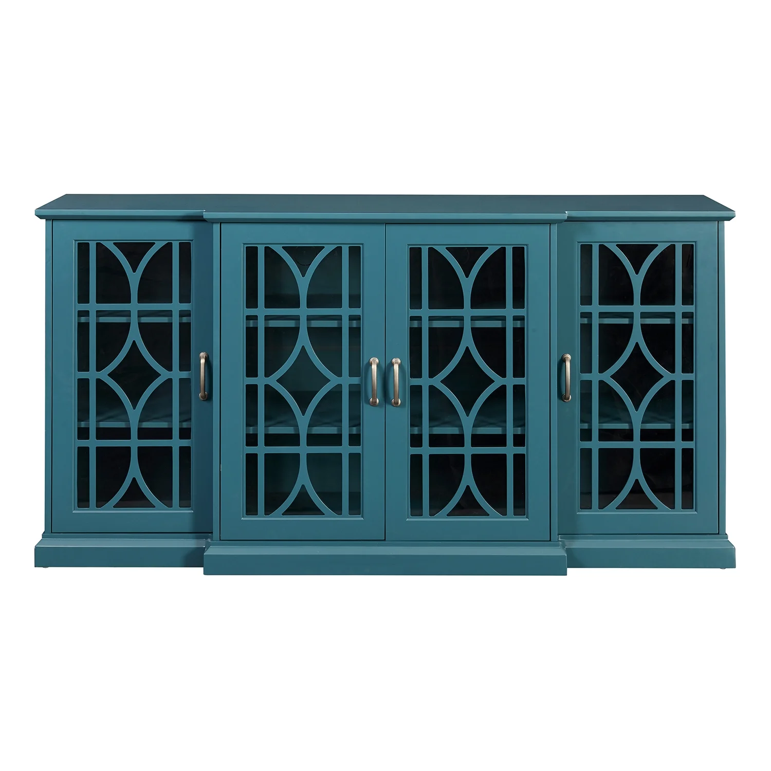 Sumdeal 63” TV Stand, Storage Buffet Cabinet, Sideboard with Glass Door and Adjustable Shelves, Console Table for Dining Living Room Cupboard, Teal Blue