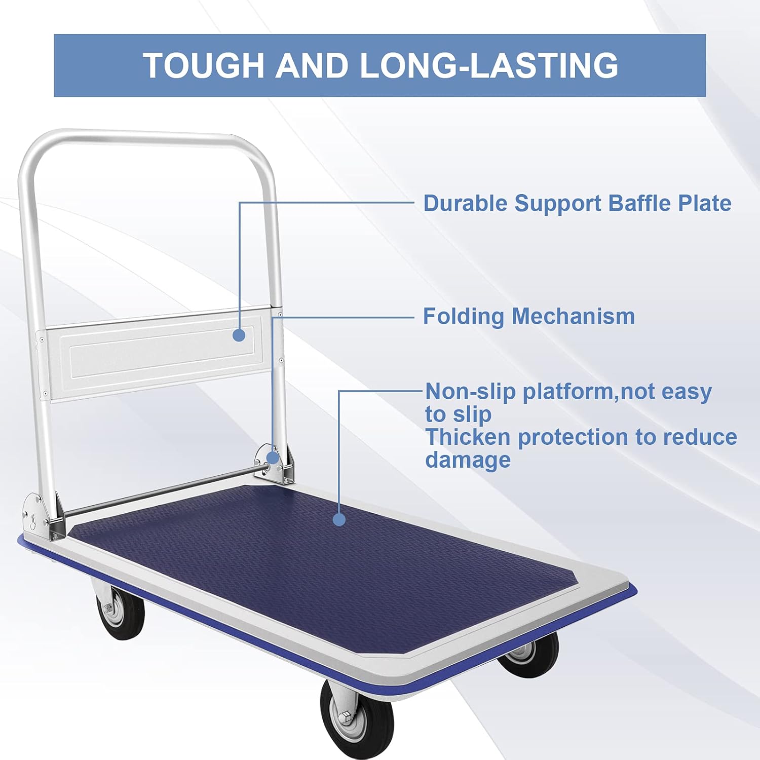 GPOAS Push Cart Dolly Folding Platform Truck with 360 Degree Swivel Wheels and Handle,Foldable for Easy Storage, Heavy Duty Moving Cart with 24x36 Inch Flatbed Surface,Blue