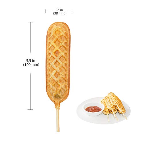 ALDKitchen Waffle Dog Maker | Corn Dog Maker with Red Panel for Business | Stainless Steel | Waffles on a Stick | 110V (5 Waffles)