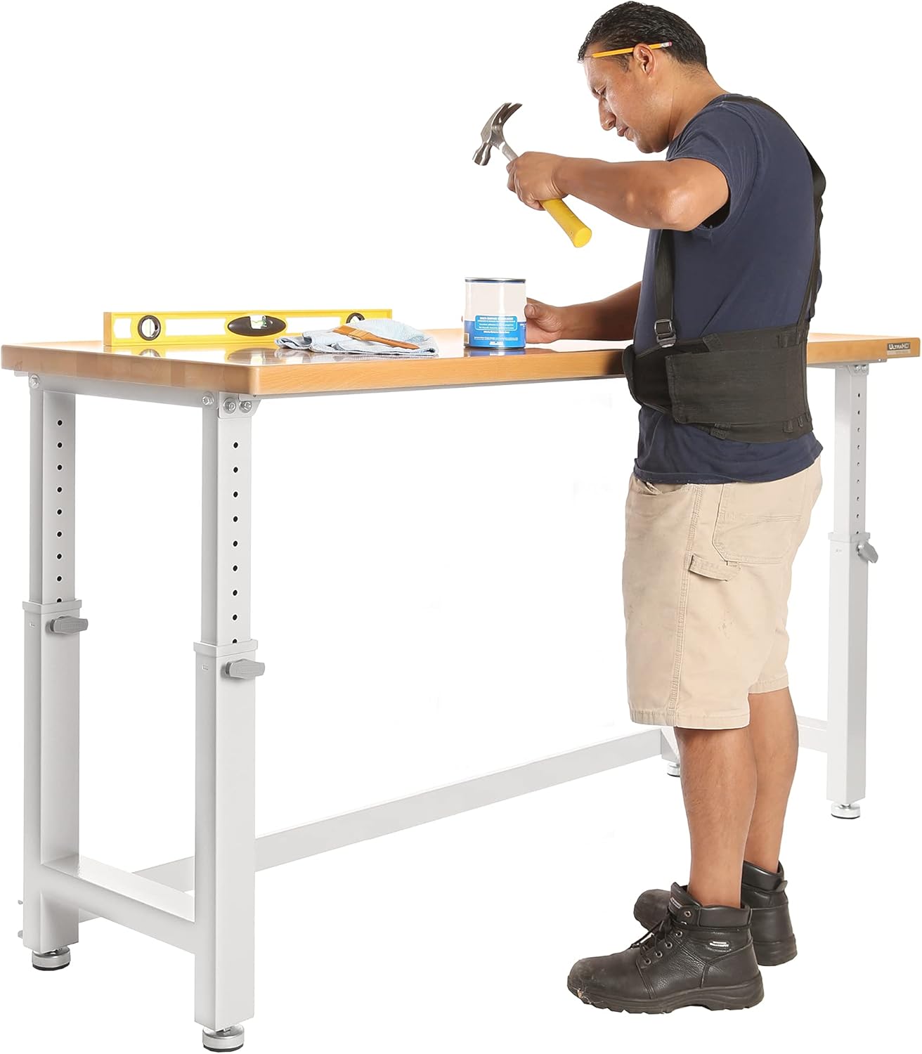 Seville Classics Heavy-Duty Wood Top Workbench Height Adjustable Desk, 72", Granite Grey