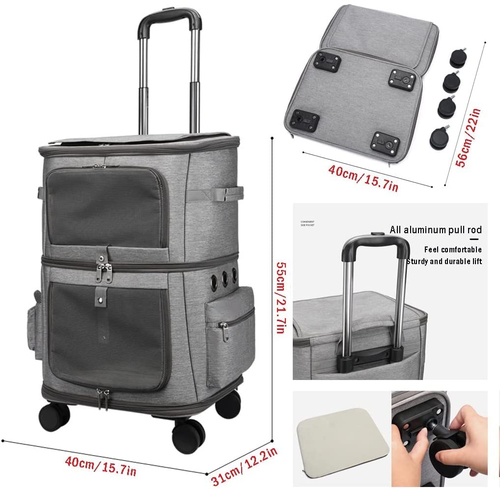 Cat/Dog Stroller with Wheels for Cats/Puppies Double-Layer Pet Carrier for 2 Cats Portable Outdoor Travel Bag Folding Soft Sided Pet Pram for Twin or