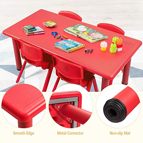 Costzon Kids Table and Chair Set, 4 Pcs Stackable Chairs, 47 x 23.5 Inch Rectangular Plastic Activity Table Set for Children Reading Drawing Playing Snack Time, Toddler School Furniture (Blue)