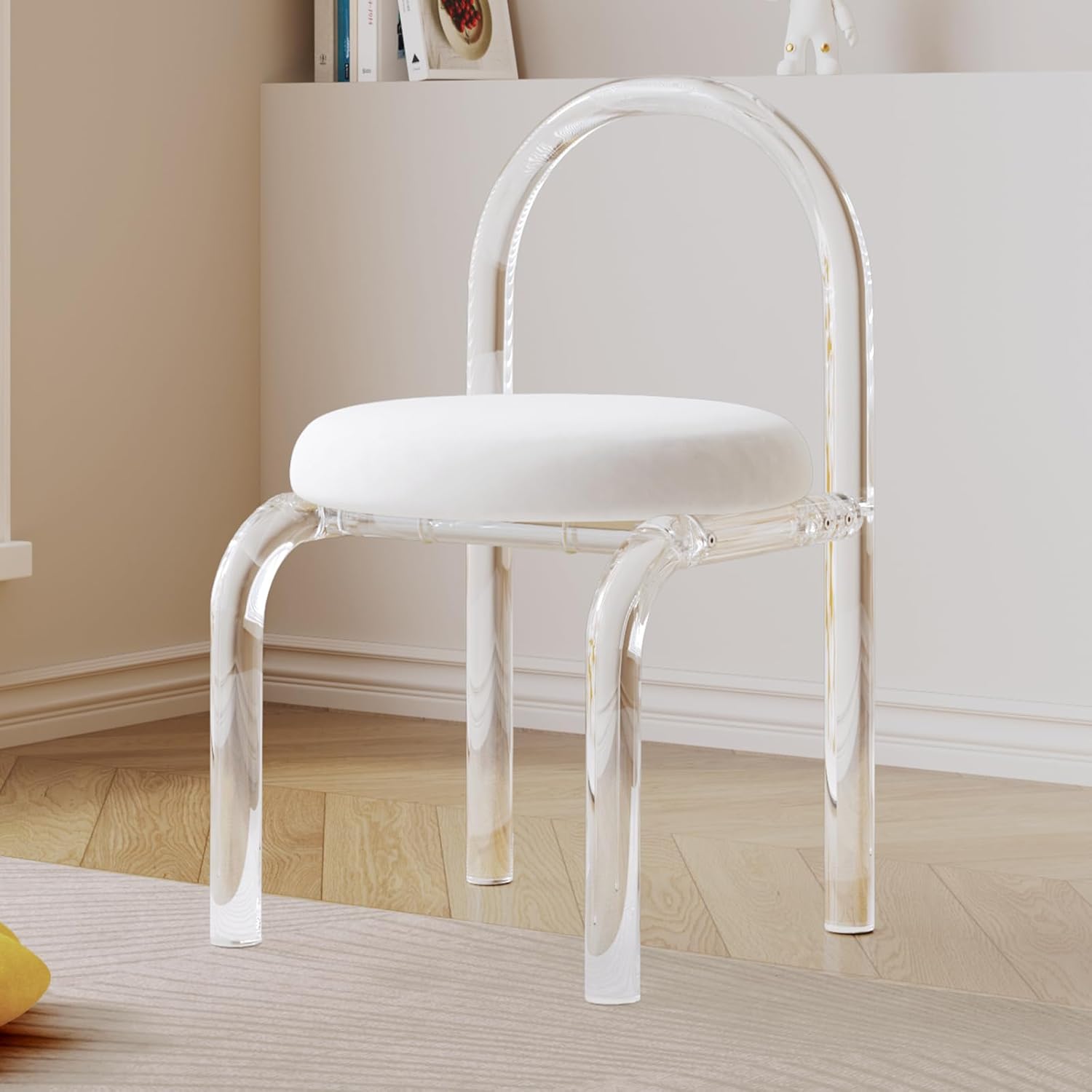 Acrylic Transparent Modern Chair Transparent Fluid Style, Bedroom Makeup Chair, Casual Light Luxury Dining Chair, Weight Capacity 330Lb Clear
