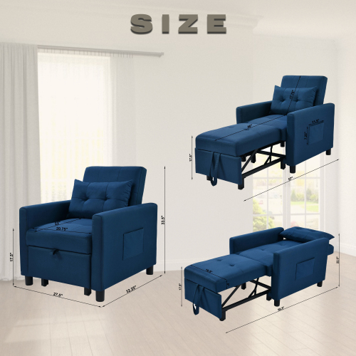 Single Sofa Bed with Pullout Sleeper, Convertible Folding Futon Chair
