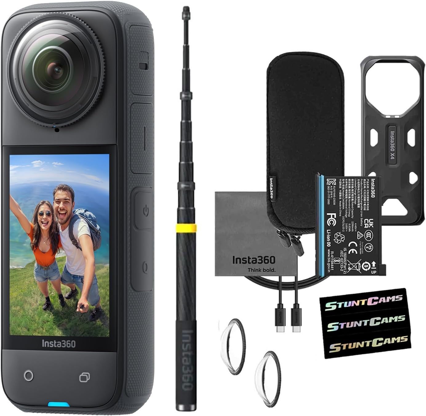 Insta360 X4 - Waterproof 8K 360 Action Helmet Camera with Extra Long 118" Drone Selfie Stick, 4K Wide-Angle Video, Invisible Selfie Stick Effect Lens Guards Sports, Content, Travel, Outdoor Creator