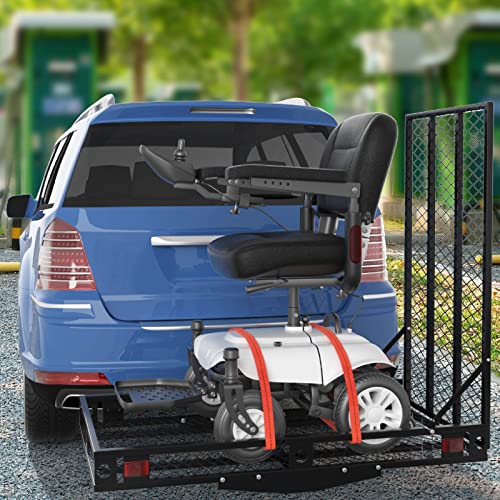 IRONMAX Hitch Cargo Carrier with Ramp, Heavy Duty Folding Mobility Scooter Wheelchair Hitch-Mounted Carrier for Car, Truck, SUV, RV, 500LBS Weight Capacity