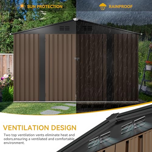 DWVO 10x8 FT Outdoor Storage Shed - Spacious Garden Tool Shed with Lockable Door - Durable Metal Yard Shed for Garden, Patio, and Backyard (Dark Gray)