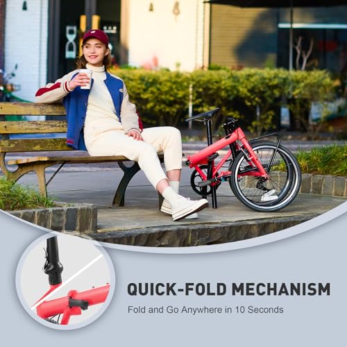 Viribus Folding Bike, 20 Inch Folding Bicycle for Adults, Teenager, Boys and Girls, 7 Speed Lightweight Foldable Bike with Front Racks for Commuting, Adult Bike Foldable Bicycle for City Travel