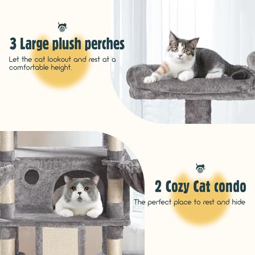 HOOMIC 68-Inch Multi-Level Cat Tree Tower for Large Cats/Cat Condo/Cozy Plush Cat Perches/Sisal Scratching Posts/Baskets/Wide Base Board/Cat Activity Center/Beige