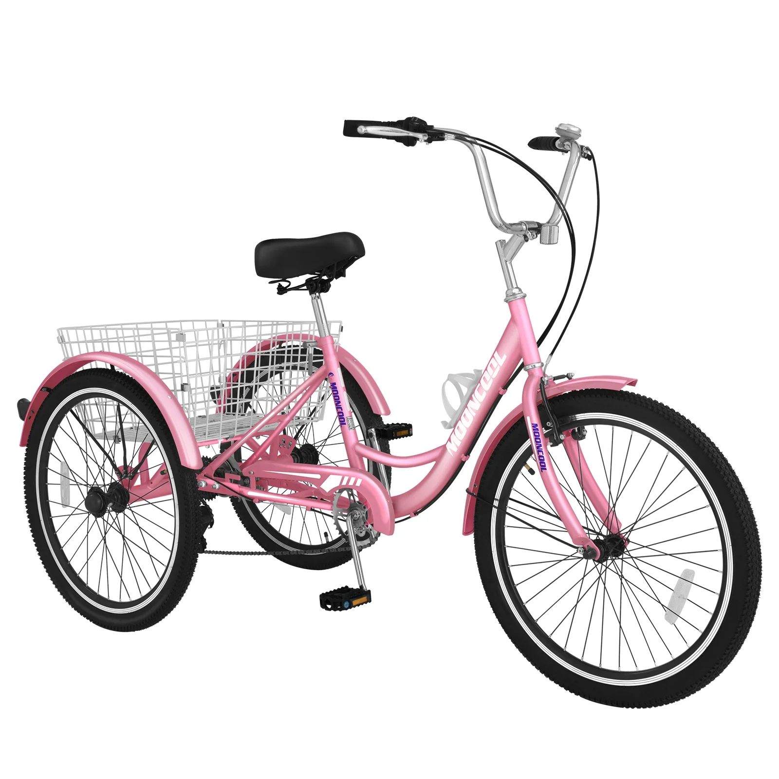 Lilypelle Tricycles for Adults with Big Basket,20" wheels 7 Speed Colorful Trike,Pink