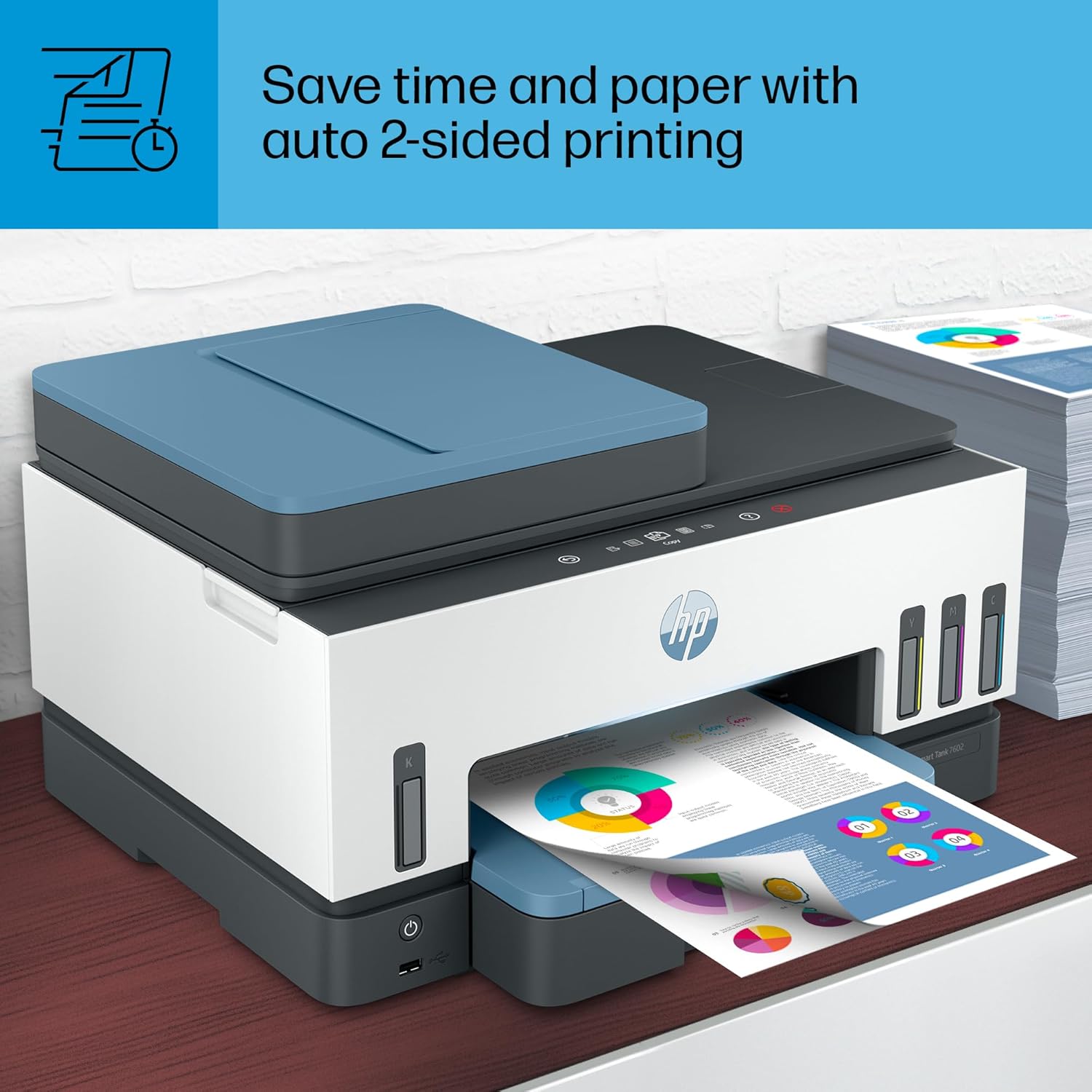 HP Smart Tank 7602 Wireless All-in-One Ink Tank Printer with 2 years of ink included,Print, scan, copy, fax, Best-for-home, Refillable ink tank (28B98A)