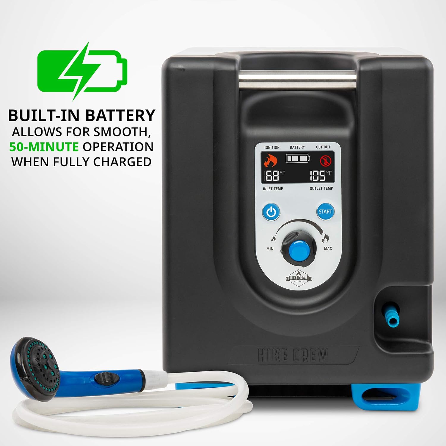 Hike Crew Portable Propane Water Heater & Shower Pump w/Built-in Battery | Compact Outdoor Cleaning & Showering System w/LCD, Safety Shutoff & Carry Case, Instant Hot Water for Camping & Hiking