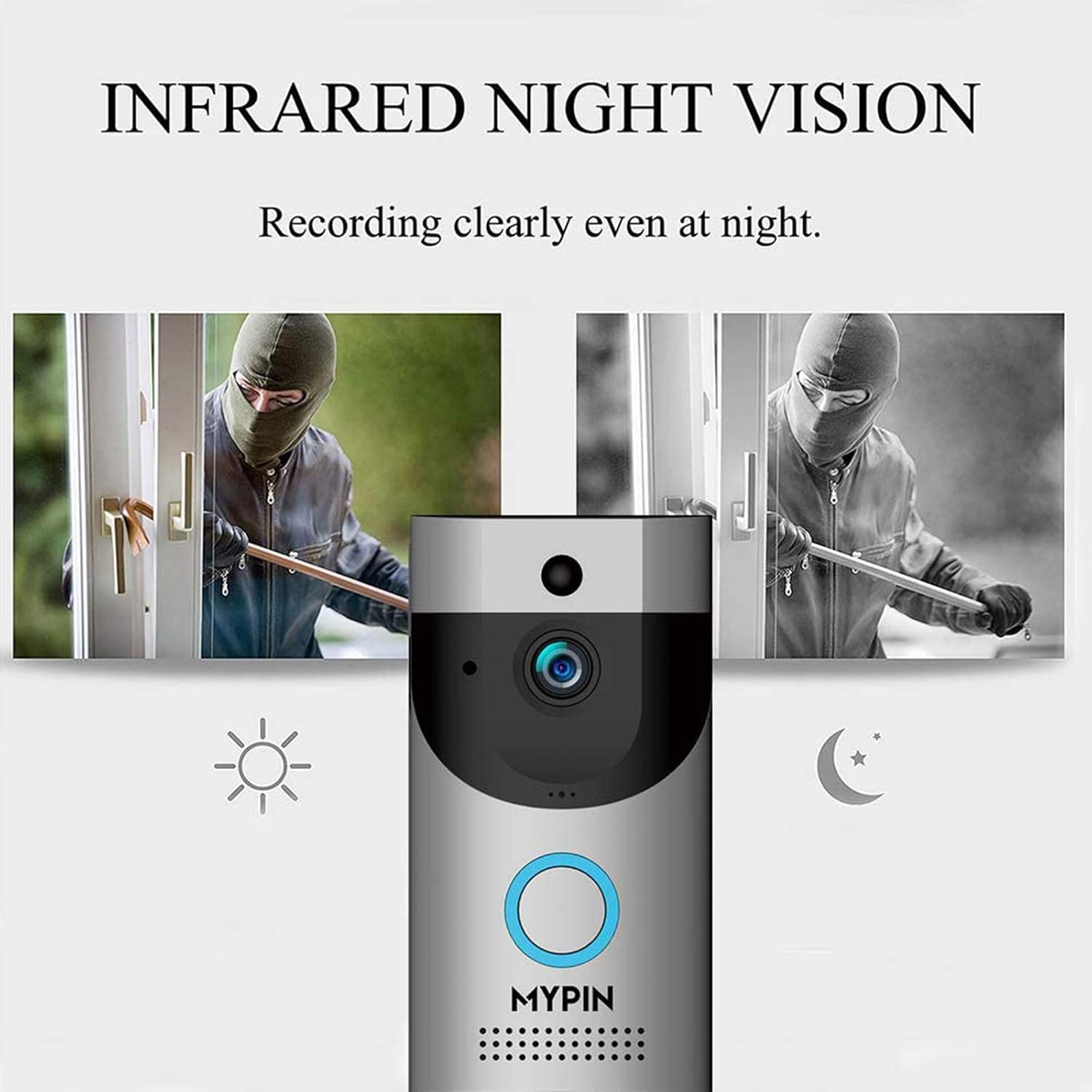 Wireless Doorbell Camera, Waterproof WiFi Doorbell Security Camera with Chime, Cloud Storage, Two-Way Talk, PIR Motion Detection, Night Vision and Rechargeable Batteries