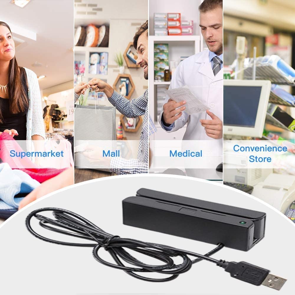 Posunitech Mini Msr100 Swipe Magnetic Credit Card Reader 3 Tracks Hi/Lo Data Collector, USB Msr Stripe Card Reader for Point of Sale (POS), Access Control, ID Verify