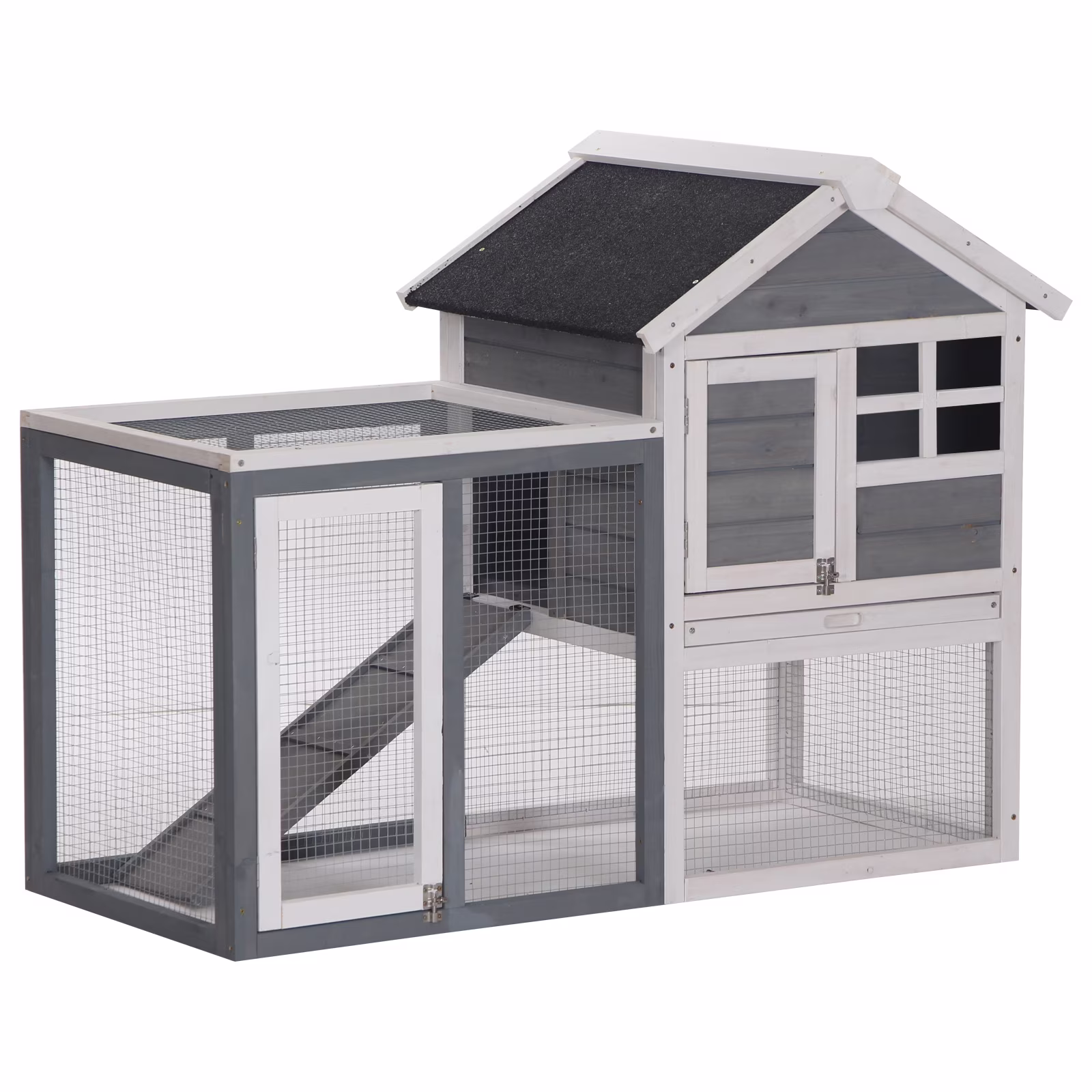 Pawhut 48" Wooden Chicken Coop Rabbit Hutch Bunny Cage Pet House w/Ladder & Run