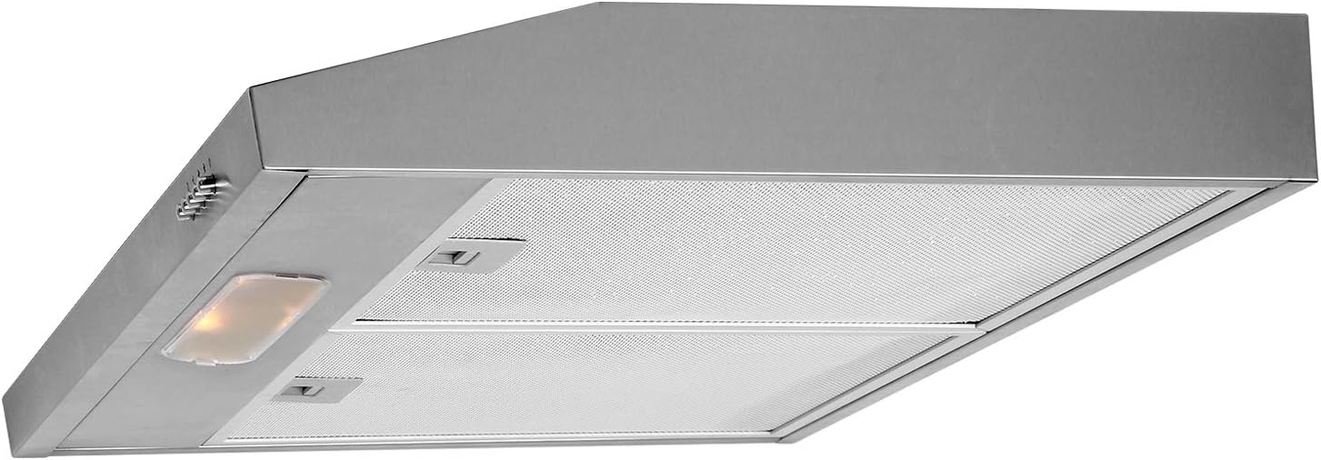 Under Cabinet Range Hood 30 Inch in Stainless Steel, Stove Hood Vent with 3 Speed Exhaust Fan, 350 CFM Dual Motor, Top or Rear Vent, Aluminum Mesh Filters, Push Button, Lights Included, Newfield