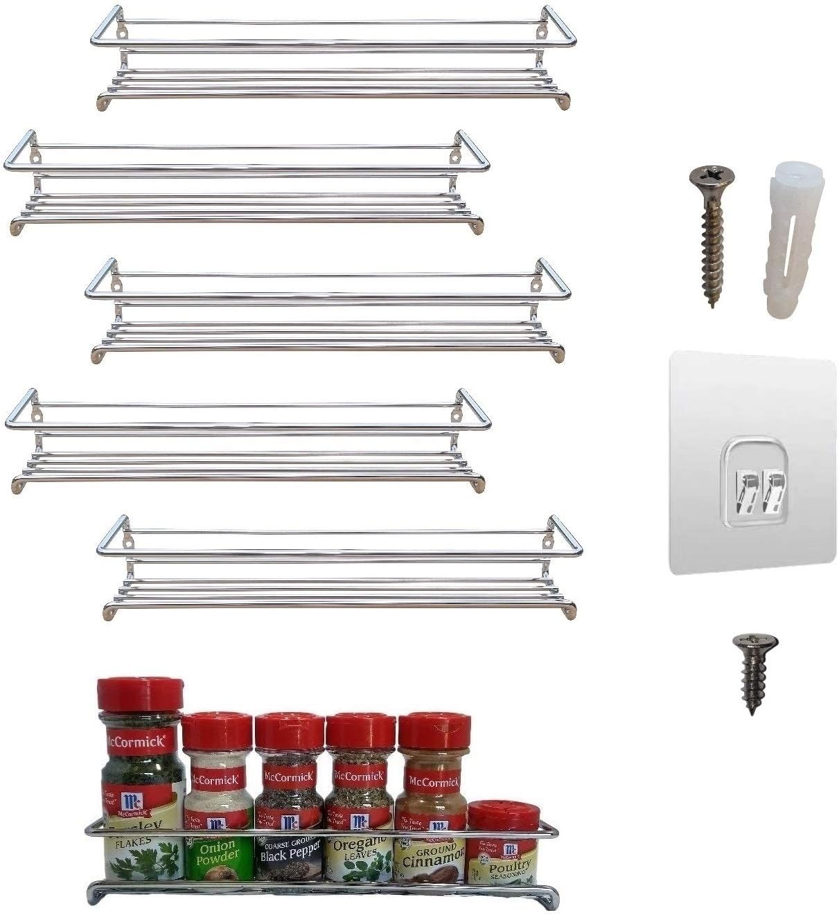 6 Pack. Wall mount spice rack organizer for cabinet. Spice shelf. Seasoning organizer. Pantry door organizer. Spice storage. 12 x 3 x 3 inches. Premium Present brand