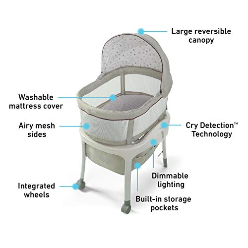 Graco Sense2Snooze Bassinet with Cry Detection Technology | Baby Bassinet Detects and Responds to Babys Cries to Help Soothe Back to Sleep, Ellison, 19 D x 26 W x 41 H Inch (Pack of 1)