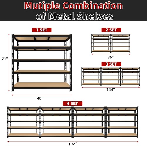 5 Tier Garage Storage Shelves - 32" W x 16" D x 63" H Adjustable Heavy Duty Metal Shelving Unit, Garage Shelving Utility Storage Rack for Basement, Pantry, Kitchen, Black, 2 PCS