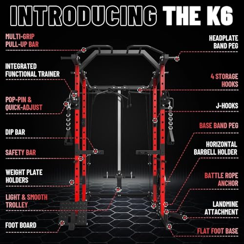 Mikolo Power Cage, Power Rack with Cable Crossover System, 1500LBS Squat Rack with LAT Pull Down System, Workout Cage with Pulley System for Fitness Home Gym