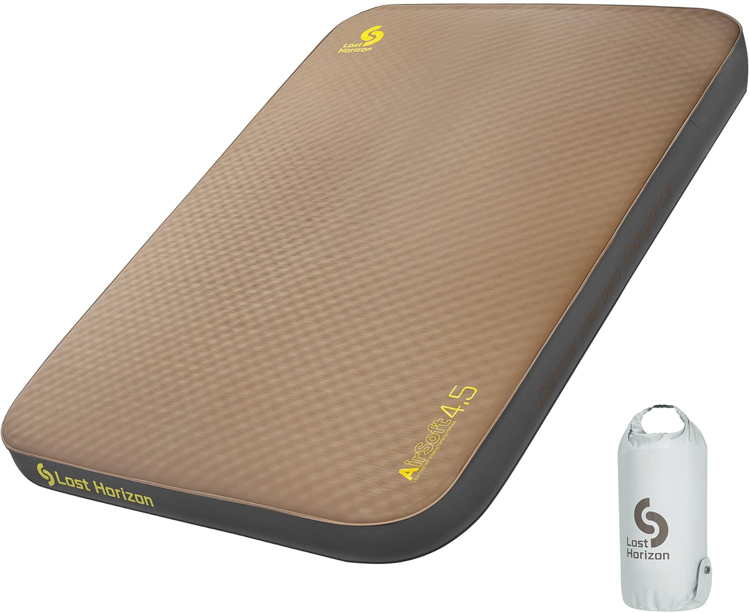 LostHorizon Self Inflating Sleeping Pad with Solid Foam, Camping Mattress with Pump Sack, Portable Roll Up Bed, Inflatable Outdoor Mat for Rooftop Tent Car Truck Van, Queen 4.5&rdquo; Thick, 4 Season