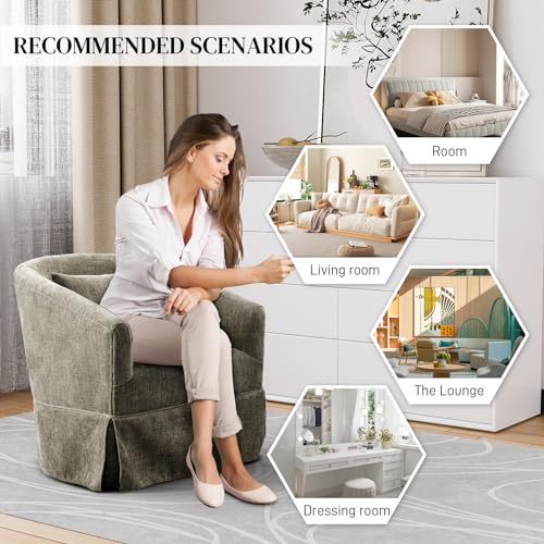 Swivel Accent Chair with Skirt Set of 2, Upholstered Swivel Barrel Chair 360 Degree Fabric Armchair for Nursery, Living Room, Bedroom, Beige