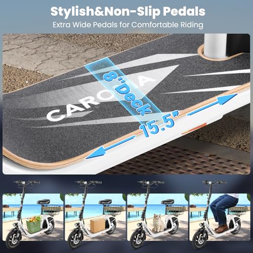 Caroma Peak 800W/1200W Electric Scooter Adults, 30 Miles Max Range, Foldable Electric Scooter with Seat, Front Suspension, Detachable Large Basket,Commuter E-Scooter for Adult and Teens