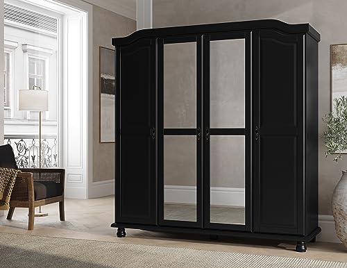 Palace Imports 100% Solid Wood Kyle 4-Door Wardrobe Armoire Closet with Mirrored Doors, Mocha, 72.25" w x 76.5" h x 22.25" d, Renewable Eco-Friendly Wood, Made in Brazil