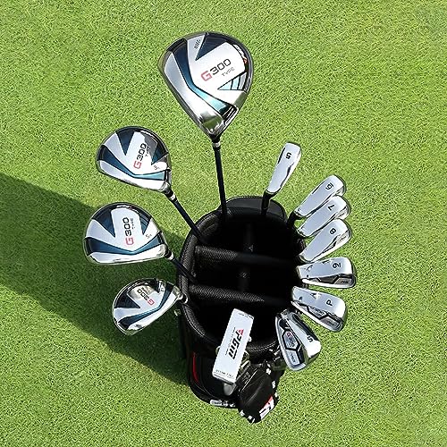 PGM Men's Complete Golf Club Sets - 12 Pieces - 3 Wood (#1,3,5), 1 Hybrid (#4H), 6 Irons(#5,6,7,8,9,PW), 1 Sand Wedge (55°), 1 Putter - Golf Stand Bag - Titanium Club Head
