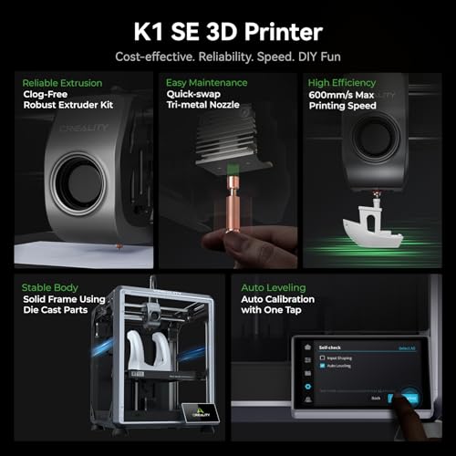 Creality K1 SE 3D Printer, 2024 New Version 600mm/s High-Speed Hands-Free Auto Leveling Flagship-Level Direct Extruder Quick-swap Tri-Metal Nozzle K1 Upgrade 3D Printer
