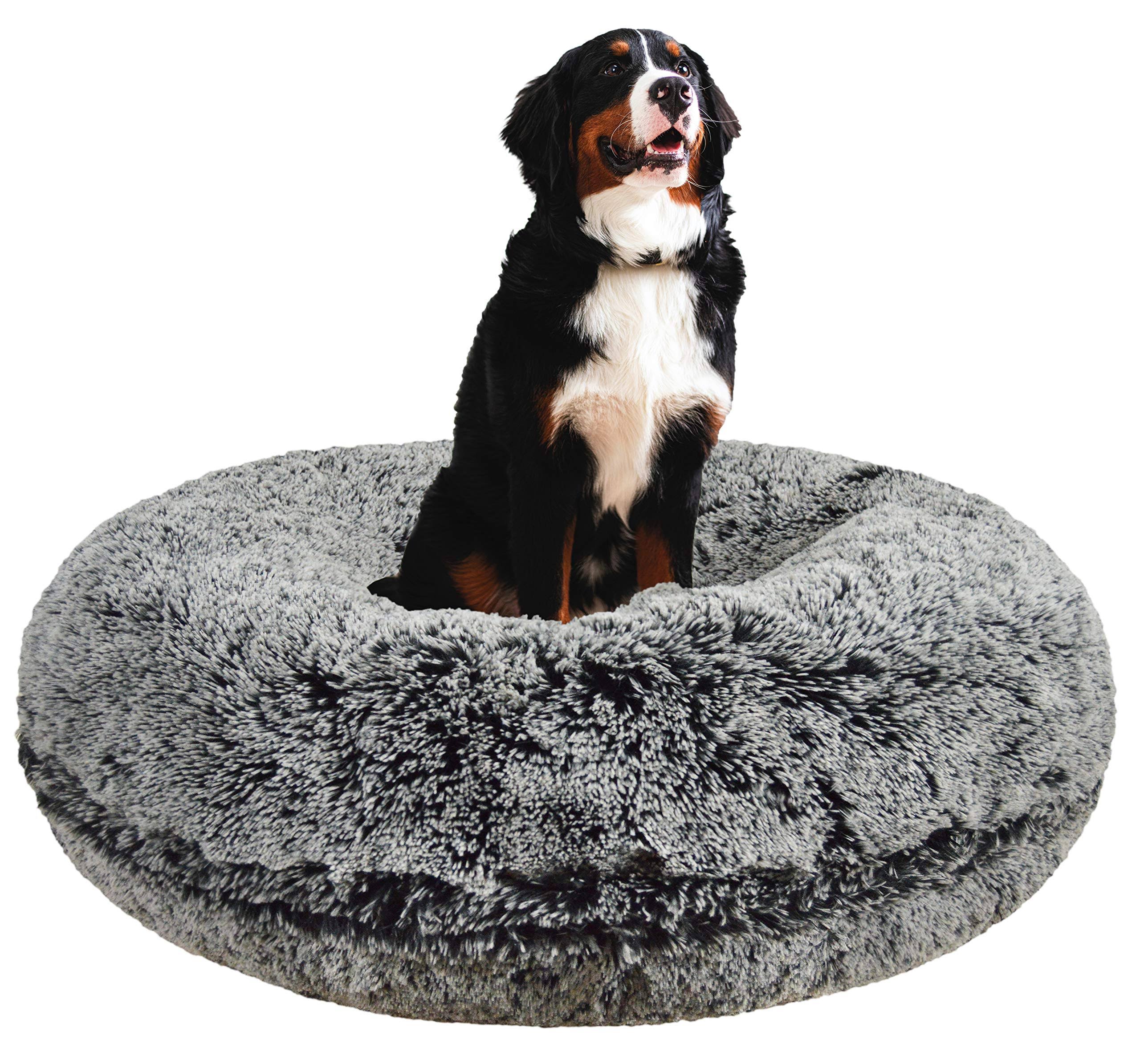 Bessie and Barnie Signature Midnight Frost Luxury Shag Extra Plush Faux Fur Bagel Pet/ Dog Bed, Size: XL - 50 inch