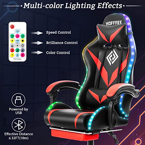 Gaming Chair with Massage and LED Lights Ergonomic Video Game Chairs with Footrest High Back Reclining Computer Chair with Adjustable Lumbar Support Blue and White