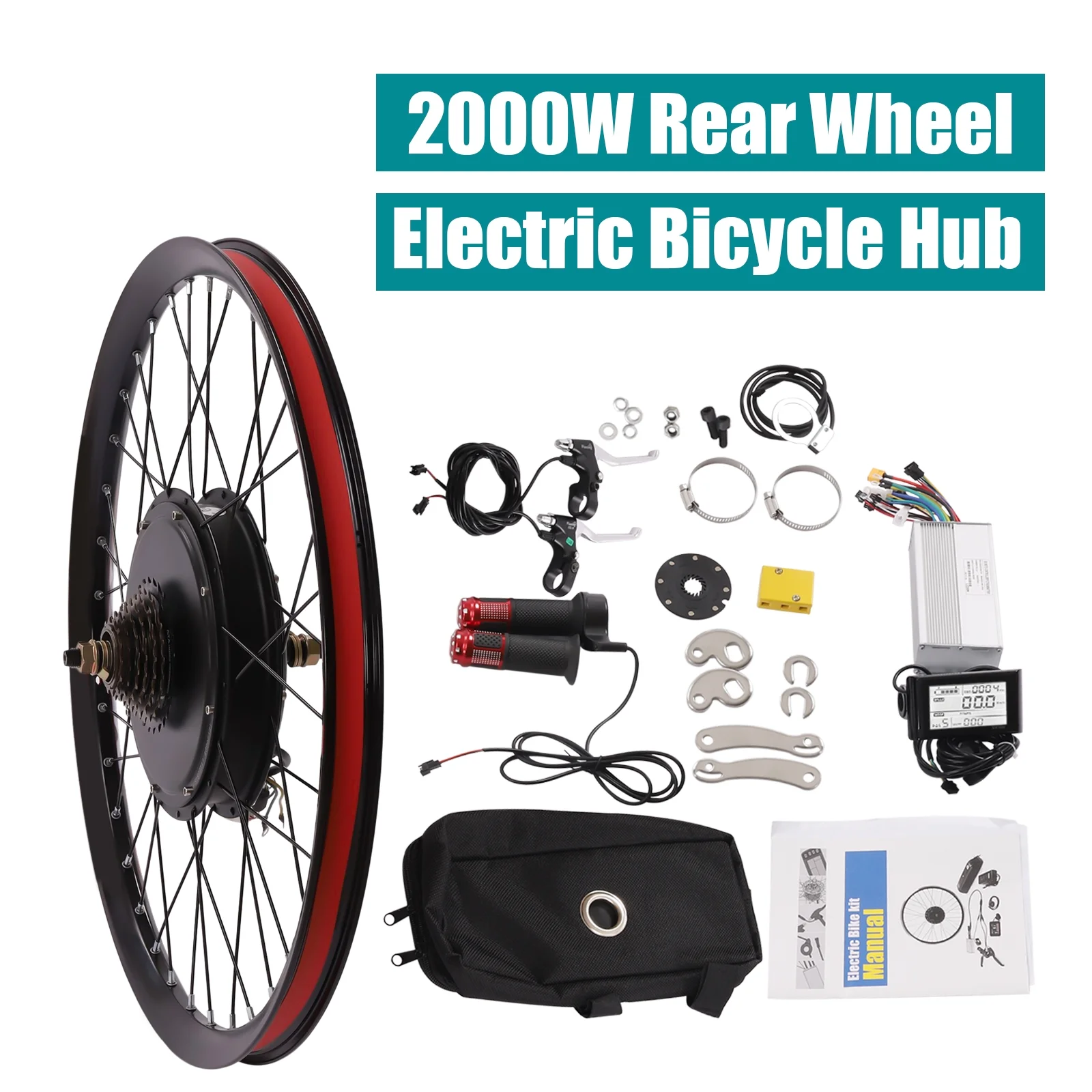 Aiqidi 27.5" Rear Wheel Motor Conversion Kit 72V 2000W Electric Bicycle Wheel Kit LCD Display E-Bike Refitting Set