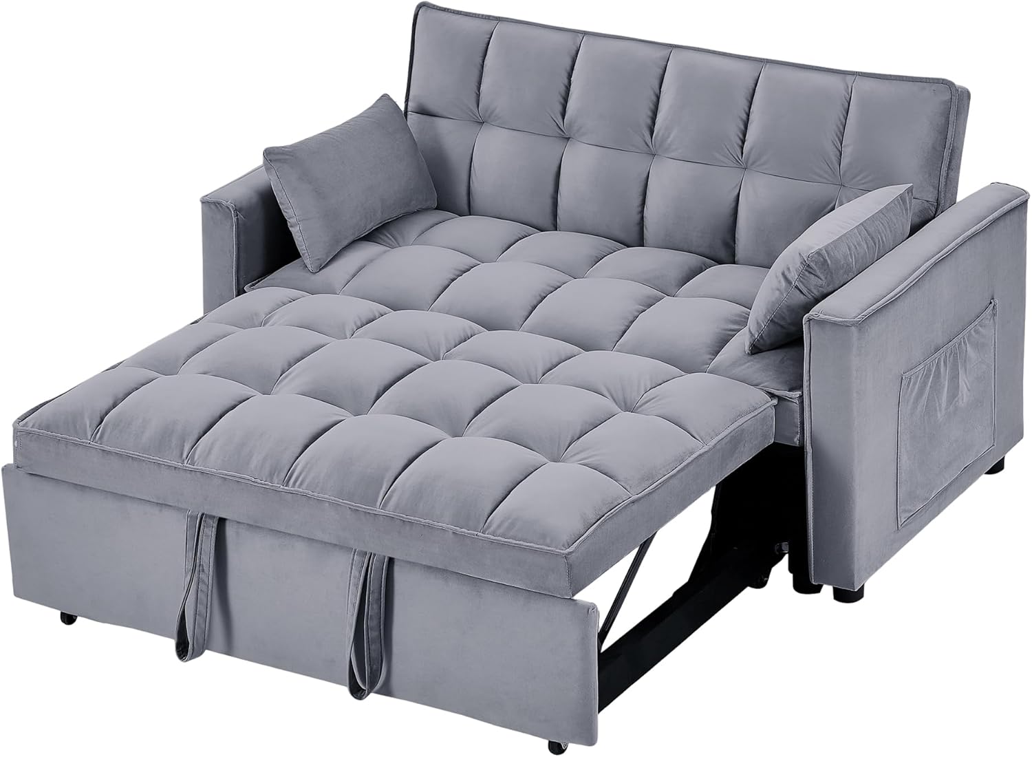 3 in 1 Tufted Convertible Sleeper Sofa Bed, Modern Velvet Futon Loveseat Couch w/Pullout Bed, Small Love Seat Lounge Daybed w/Reclining Backrest, Toss Pillows, Pockets for Living Room Small Places RV
