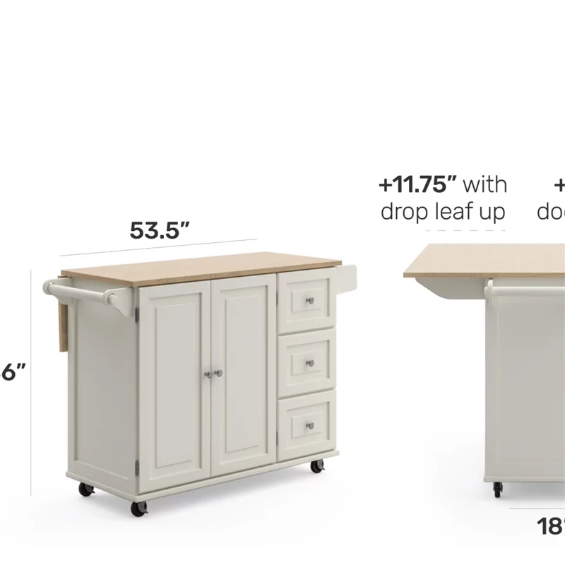 Hawthorne Collections Traditional Wood Kitchen Cart in White