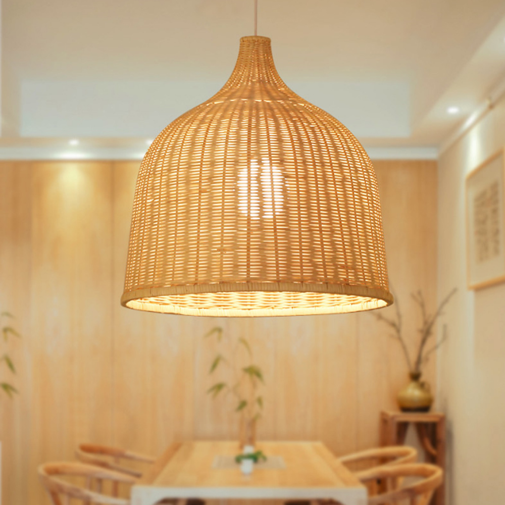 TFCFL Modern Bamboo Rattan Lights Fixture Bamboo Wicker Chandelier Basket Hanging Lamp Shades Decor 17.72"
