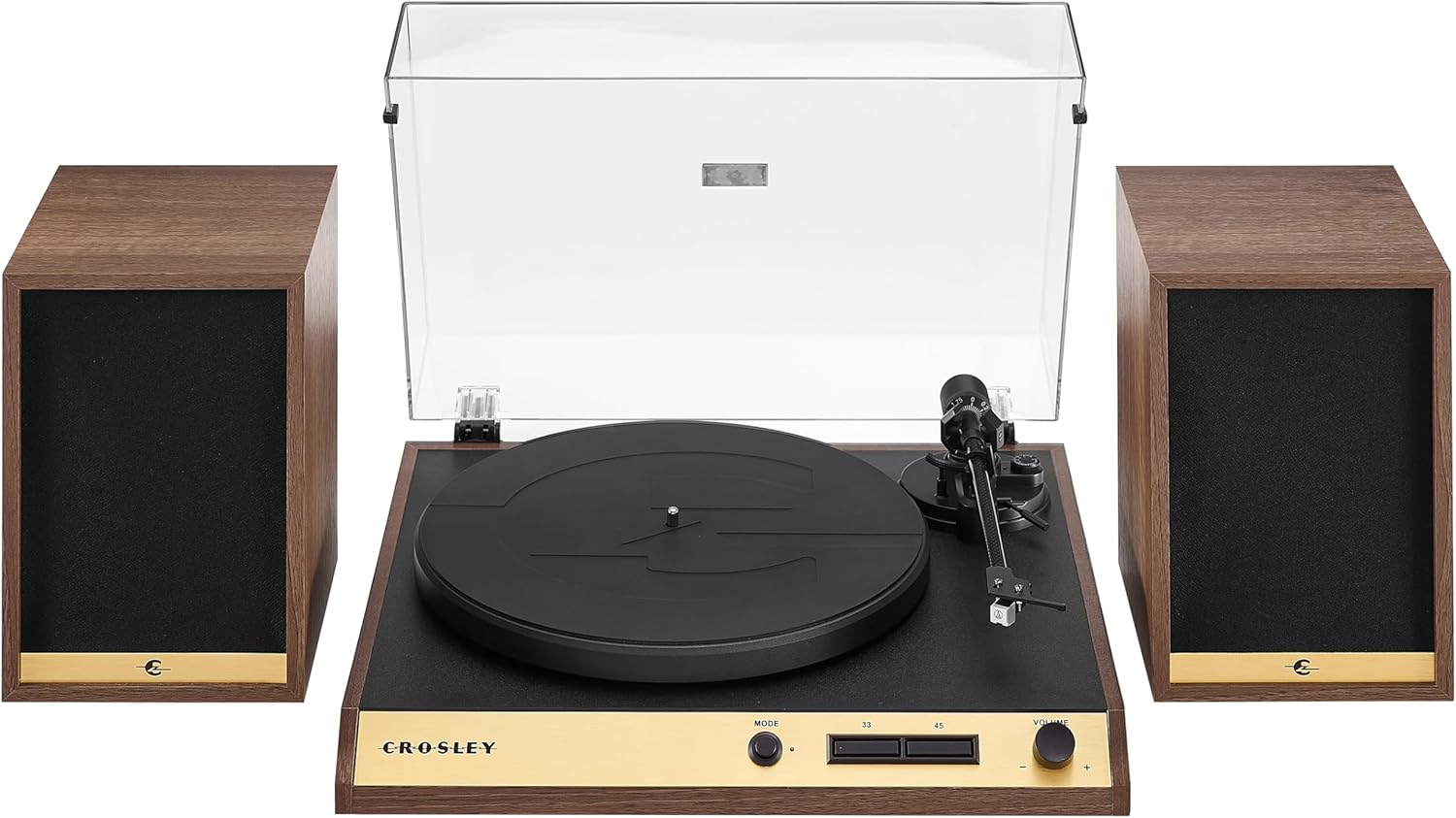 Crosley C72 2-Speed Belt-Drive Bluetooth Turntable Record Player with 80W Speakers and Carbon Fiber Tonearm, Walnut