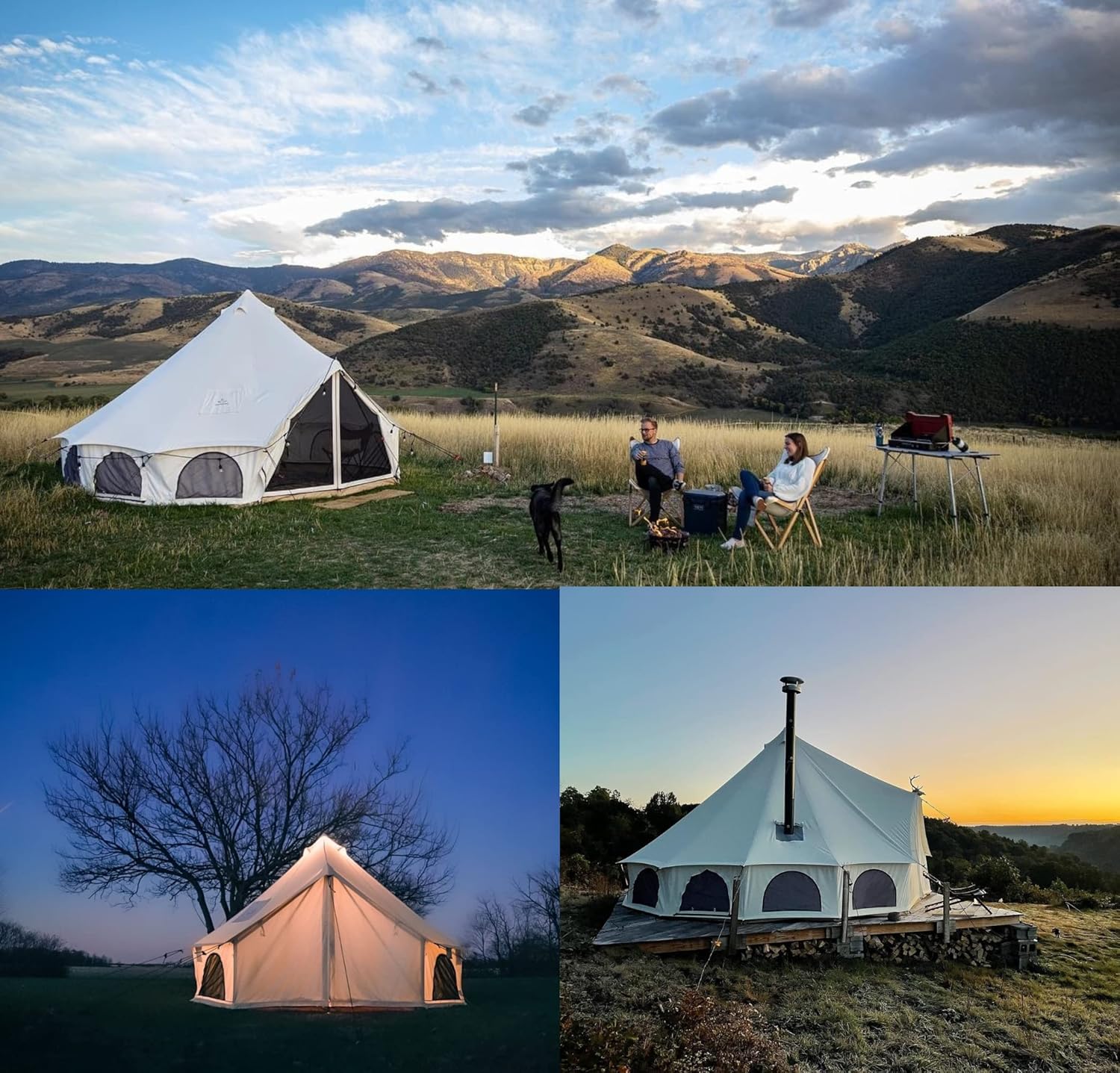 WHITEDUCK Avalon Canvas Bell Tent - Luxury All Season Tent for Camping & Glamping Made from Premium & Breathable 100% Cotton Canvas w/Stove Jack, Mesh