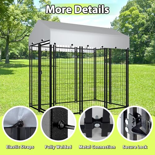 Large Outside Dog Kennel,Outdoor Dog Run Enclosure 8'x4'x6' Dog Pen House with Roof Cover Heavy Duty Welded Wire Steel Dog Playpen Animal Fence Without Feeding Door