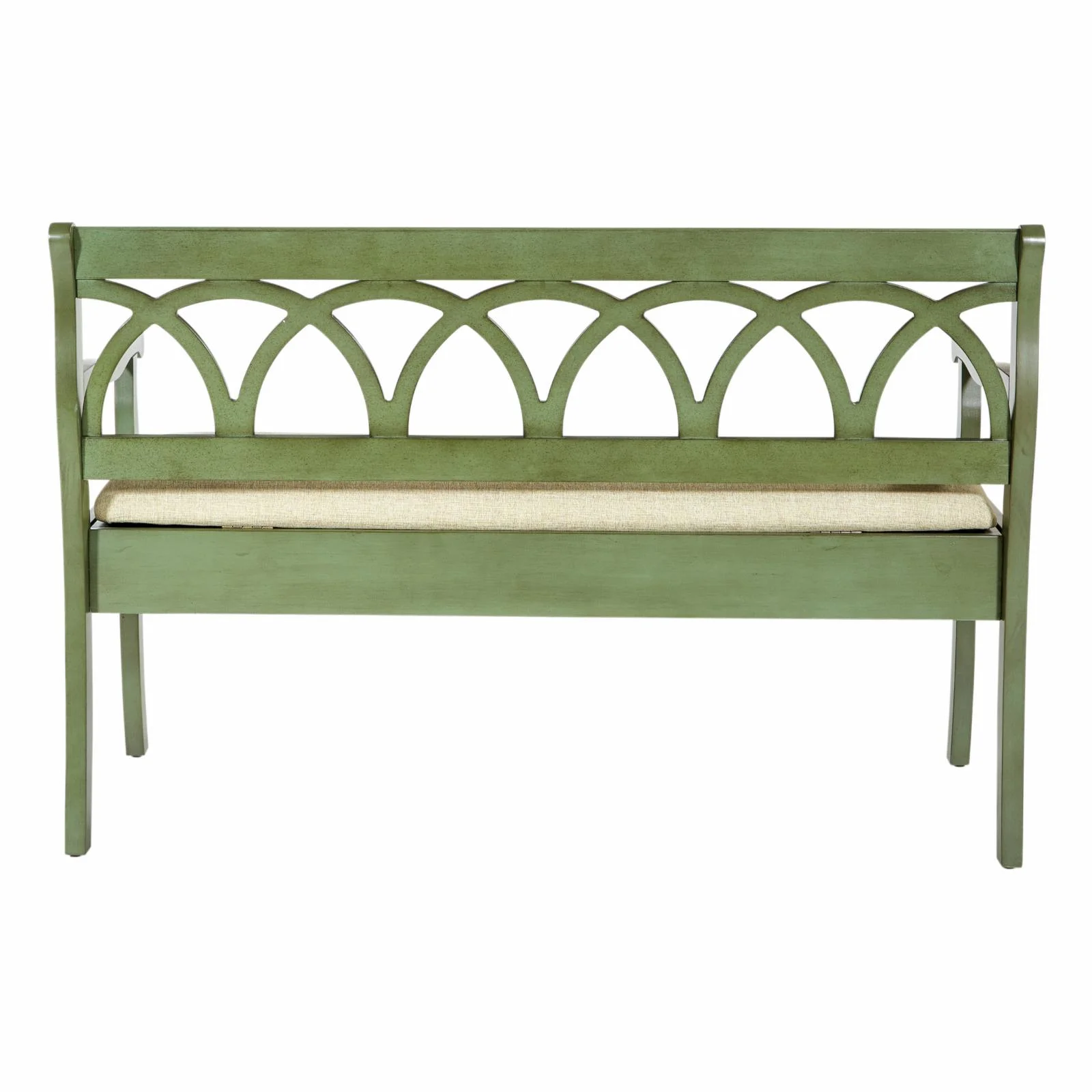 OSP Home Furnishings Coventry Storage Bench in Antique Black Frame and Beige Seat Cushion K/D